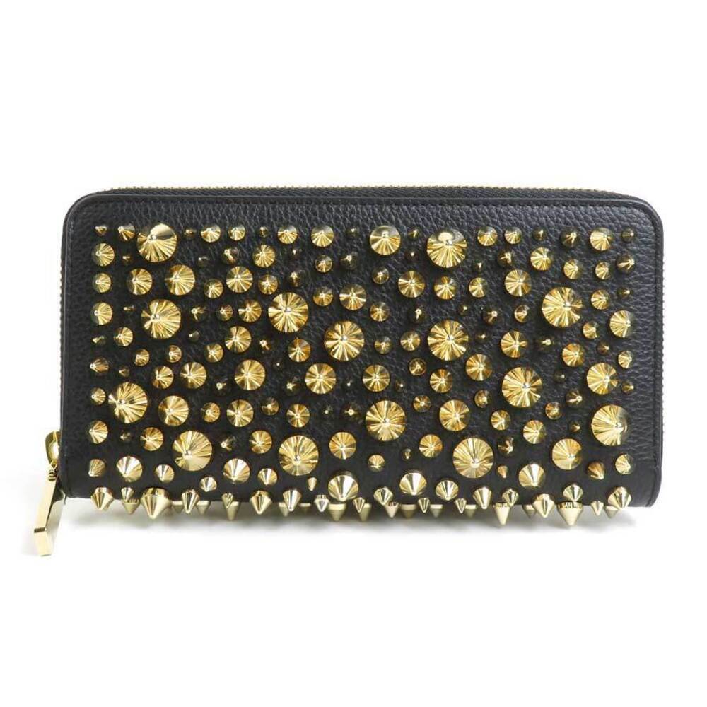 Christian Louboutin round zipper long wallet Panettone leather metal black gold